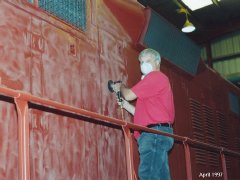 Lew Wolfgang uses the rotary sander